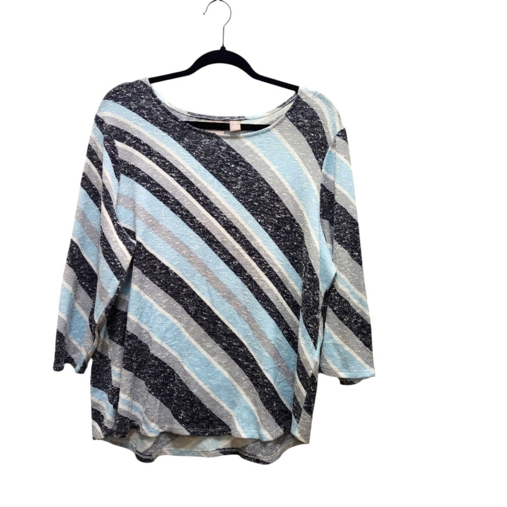 Chico's Diagonal Striped Blue Gray Women's Top Size XL Casual Travel